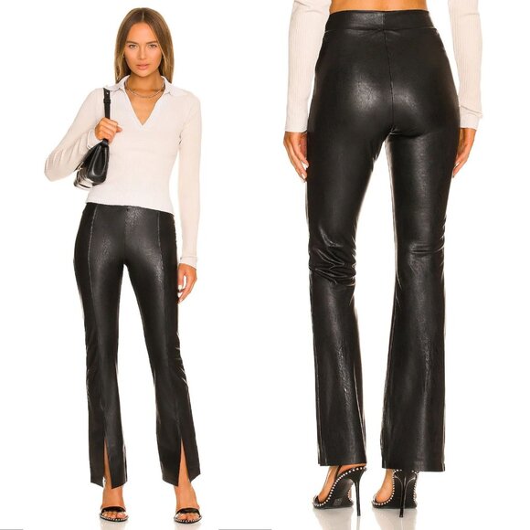 Commando Faux Leather Split Front Pants Size L Black Stretch Pull On NEW $129 - Picture 1 of 7